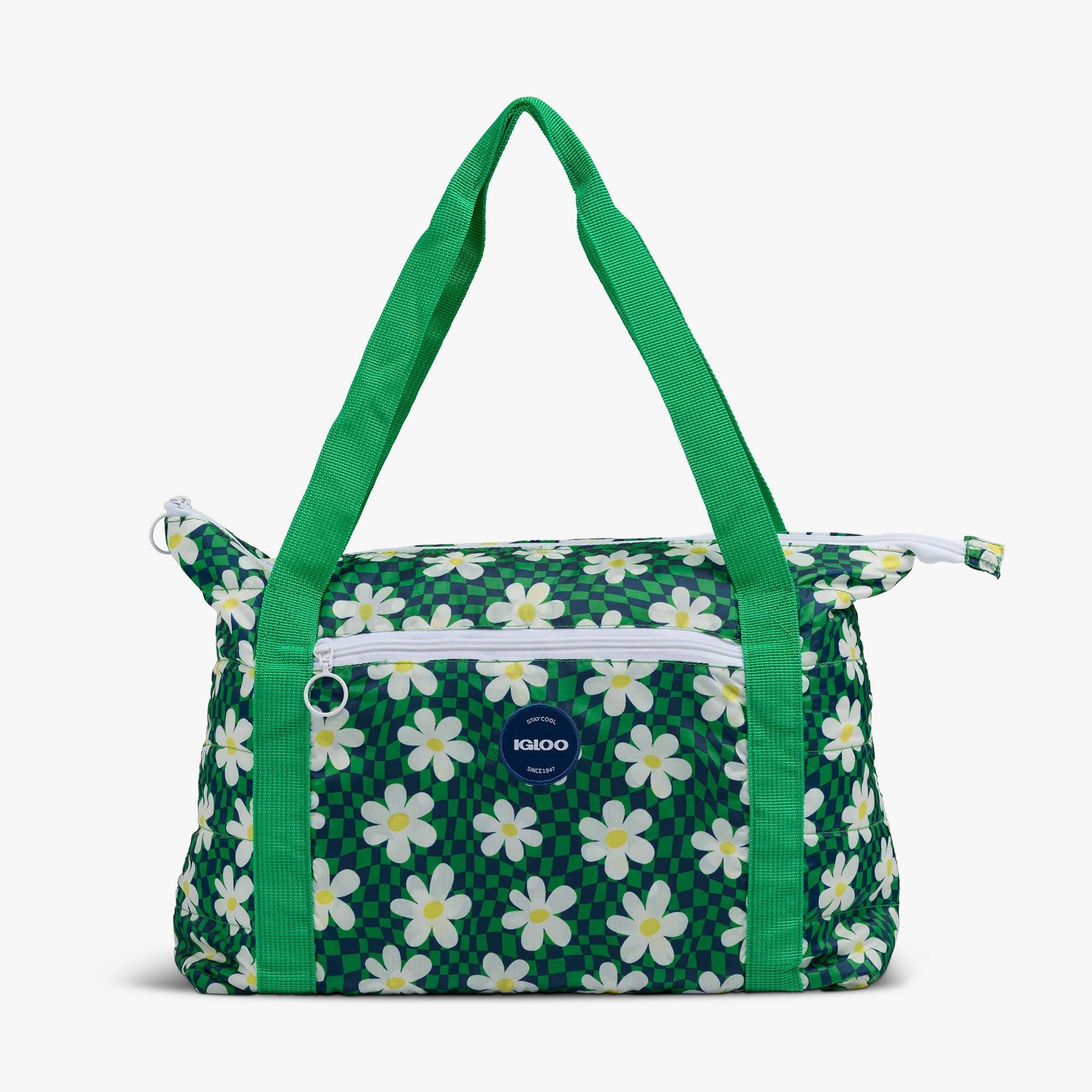 Retro Packable Puffer 20-Can Cooler Bag N2 - Psychedelic Daisy - Front View