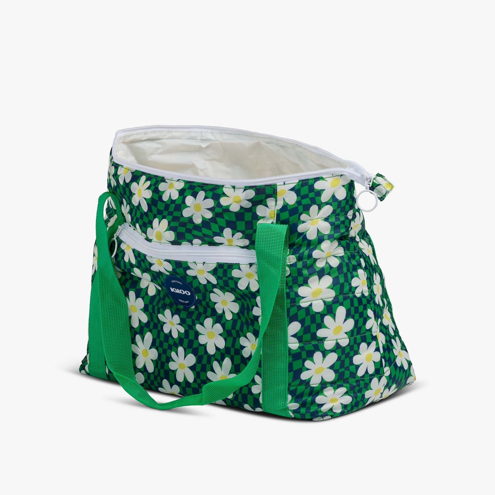 Retro Packable Puffer 20-Can Cooler Bag N2 - Psychedelic Daisy - Open View