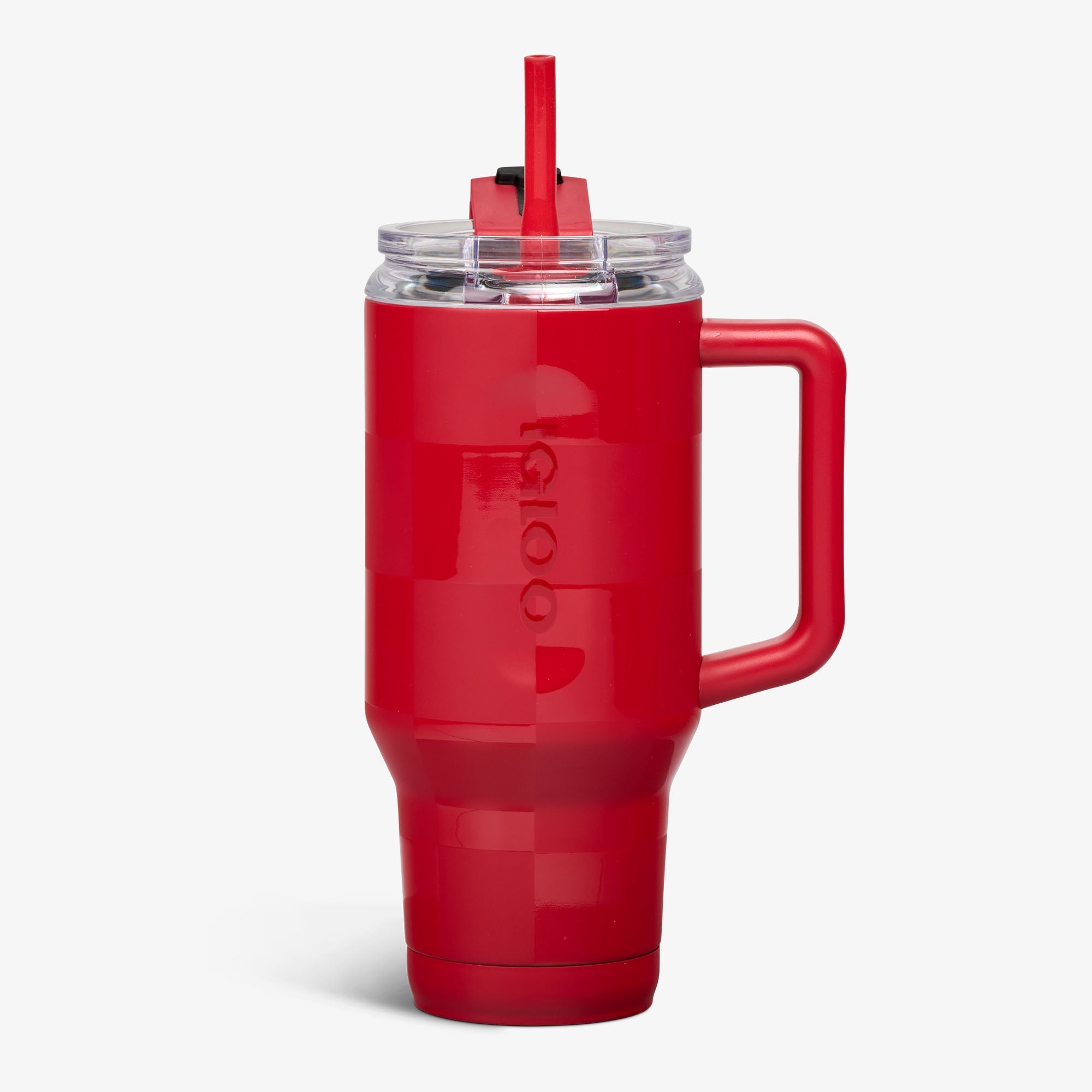 32 Oz Flip ‘n’ Sip Travel Mug C6 - Crimson Check - Front View